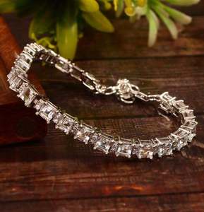 RAMDUT IMPEX Unisex 925 Silver Tennis Bracelet Princess Cut Moissanite Channel Setting Trendy Classic Wedding Anniversary - Product Image 1