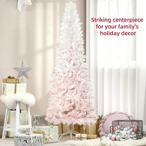 Albero di Natale Artificiale Non Illuminato, Altezza 1,8 m, Tipo Pencil Fir, 406 Punte, Rami Realistici in PVC, Floccato Rosa e Bianco per Uso Esterno - Product Image 4