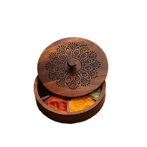 Caja de especias de madera de mango artesanal de primera calidad con 7 compartimentos, ecológica, redonda, tipo Masala Dabba, para organizar la cocina. - Product Image 2