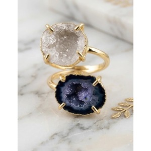 Handcrafted Natural Druzy Quartz Crystal <b>Ring</b>-<b>Adjustable</b>-Made in Jaipur India - Product Image 1