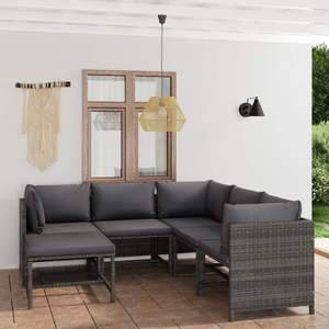 6 Piece Poly <b>Rattan</b> Patio Lounge Set with Gray <b>Cushions</b> <b>Garden</b> Sets - Product Image 1