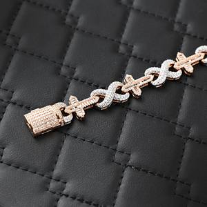 Dvars Diamond <b>Infinity</b> Cross Moissanite VVS D Color Two-Tone <b>Rose</b> Gold Solid 925 Sterling Silver Women's Iced Chain Bracelet - Product Image 5