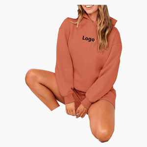 Ensemble short et sweat à capuche en toile unie pour femme 2026, 100 % coton épais, décontracté, personnalisable avec logo OEM, imperméable et respirant - Product Image 3