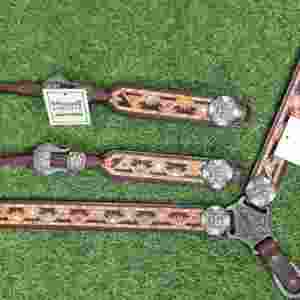Ensemble de têtière et de collier de poitrail en cuir Western, avec gravure florale peinte à la main, équipement équestre en cuir argentin (pour cheval entier) - Product Image 6