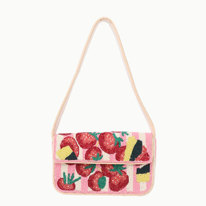 Beaded Fold Over <b>Shoulder</b> <b>Bag</b> Fruit Pattern Embroidery Flap Closure Women Bohemian Style Daily Use Single <b>Strap</b> - Product Image 1