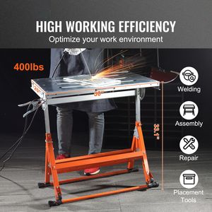 Banco da Lavoro per Saldatura con Dimensioni 76x51 cm e Capacità di Carico di 180 kg, Banco Pieghevole in Acciaio con Fessure da 2,8 cm e Ruote - Product Image 2