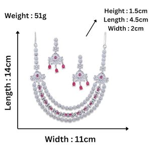 <b>Silver</b> Plated Zinc Alloy Crystal Rhinestone <b>Necklace</b> Earring <b>Set</b> Pink Stones Flower Design Vintage Third Party Certified Wedding - Product Image 4
