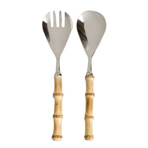Bamboo Handle <b>Salad</b> Servers Set Stainless Steel Eco-Friendly Dishwasher Safe <b>Salad</b> <b>Tools</b> - Product Image 4