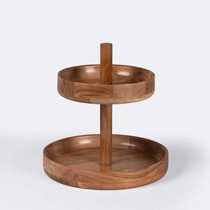 Support à gâteau en bois à 2 niveaux, design classique, pour servir des cupcakes, des pâtisseries et des desserts, idéal pour les tables de mariage et les décorations de fête - Product Image 4