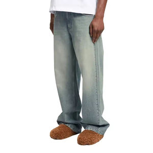 Pantalones Vaqueros de Tela Elástica de Alta Calidad, Servicios OEM, Nuevos Jeans de Corte Regular para Hombre, Pierna Ancha, Color Sólido, con Botones - Product Image 1