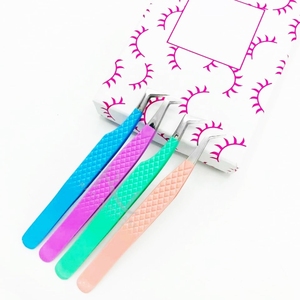 4 pinces à cils avec revêtement en poudre, 3 pointes différentes, pinces à pointe fine argentées / couleur personnalisée, emballage en boîte de 4 pièces - Product Image 6