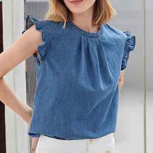 Top Corto de Mezclilla para Mujer, Marca Solid International, con Logotipo Frontal, Sin Mangas, Transpirable, Ecológico, Estilo Veraniego, Corte Regular - Product Image 4