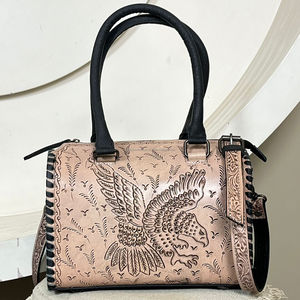 Nouveau Sac à Main Western en Cuir Fait Main 2026 avec Oiseau Aigle Sculpté et Motifs Floraux, en Cuir Véritable, Sac de Voyage à Poignée Supérieure et Bandoulière - Product Image 2