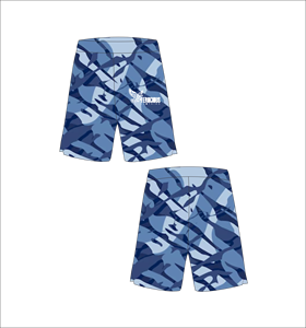Shorts de bain camouflage bleu pour homme Ferocious Clothing, taille haute élastique, grande taille, décontracté, avec logo sur la jambe droite - Product Image 1