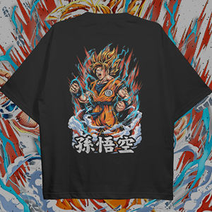 Camiseta de punto lavada de manga corta con cuello en V para hombre, estilo streetwear ácido, diseño de Goku Super Saiyan, holgada, informal, estilo urbano, de verano - Product Image 4