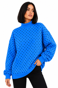 Wholesale Women Oversized Turtleneck Sweatshirt Polka Dot Print <b>Drop</b> Shoulder Long Sleeve Knitted Cotton Autumn Style - Product Image 3