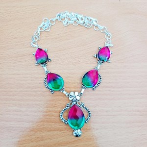 Pendentif en argent sterling fait main vintage bicolore avec tourmaline, bijou unique en pierre précieuse, cadeau pour fiançailles, certifié par un tiers - Product Image 2