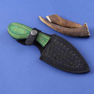 Couteau de Découpe à Lame Fixe en Damas Forgé Sur Mesure, Manche en Pakka, Étui en Cuir, OEM, Manche Plein, Couteau Utilitaire Compact pour le Camping - Product Image 6