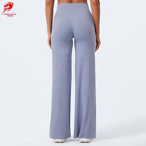 Pantalon évasé tricoté respirant taille haute pour femme, couleur unie, coupe décontractée, en promotion - Product Image 3