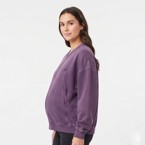 <b>Nursing</b> Breastfeeding Jackets Women's 100% Cotton Maternity Bomber Jackets Ladies Crew Neck Breastfeeding Maternity Jacket Women - Product Image 3