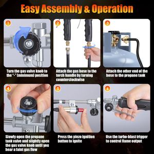 Torcia a Propano Professionale da 180.000 BTU con Accensione Piezoelettrica, Compatibile con Bombole MAPP da 1lb-100lb e Tubo da 3 Metri per Saldatura - Product Image 6