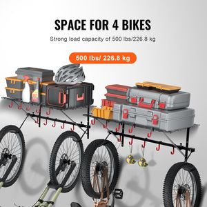 Portabici da Parete per 4 Biciclette, Organizzatore Personalizzabile per Casa e Garage con 2 Ripiani, Gancio per Bici - Product Image 3