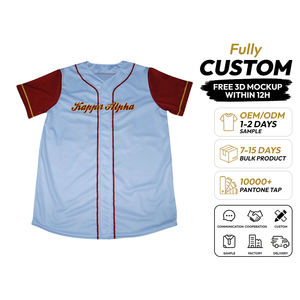 Maillot de baseball unisexe personnalisé, broderie, manches blanches et rouges, fermeture à boutons, 100% polyester, manches courtes, col en V, séchage rapide, personnalisable - Product Image 1