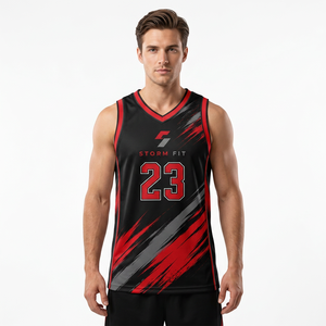 Camiseta de Baloncesto Sublimada para Hombre Storm Fit, Cuello en V, Sin Mangas, Absorbe la Humedad, 100% Poliéster, Número 23 - Product Image 1