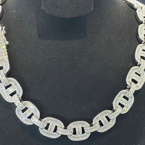 Luxury 925 Silver Moissanite <b>Statement</b> <b>Necklace</b> Rhodium Plated Link Chain Unisex Everyday Wear - Product Image 2