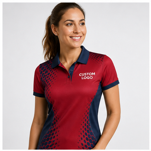 Polo pour femme à manches courtes, imprimé à pois ondulés bleu foncé personnalisé, séchage rapide, respirant, uniforme de golf WPS-0823 - Product Image 1