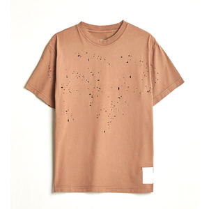 T-shirt décontracté pour homme, marron, à manches courtes et col rond, 100 % coton, en tissu toile lavé au laser, coupe oversize, respirant, couleur unie, tricoté - Product Image 4