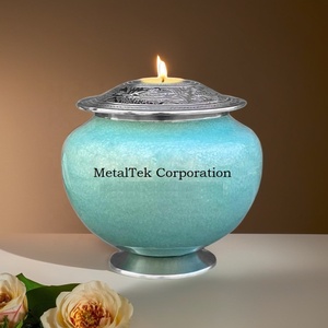<b>Candle</b> Tealight Cremation Urn for Ashes <b>Red</b> Gold Finish Decorative Memorial Ashes Display Funeral Urn at Home Modern Columbarium - Product Image 4