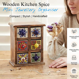 Boîte à bijoux en bois écologique faite à la main avec tiroirs colorés en carreaux, rangement multifonctionnel pour le salon - Product Image 3