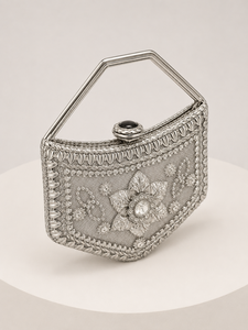 <b>Silver</b> Mesh Brass Lady Fashion Mini <b>Bag</b> Floral Embroidery Rhinestone <b>Evening</b> Purse Clasp Handbag for Party Wedding Banquet - Product Image 2