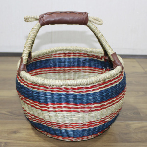 Panier de rangement en rotin naturel coloré avec poignée, forme de bol, organisateurs multi-usages - Product Image 3