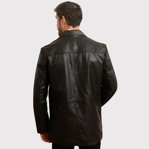 Veste en cuir d'agneau mi-longue pour homme - Style streetwear coupe-vent et écologique - Product Image 2