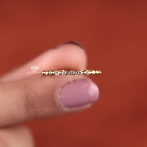Vintage Style Lab Grown Round Cut Diamond Wedding Band 14K Yellow Gold Bezel Set Stackable Bridal Matching Jewelry Supplier - Product Image 5