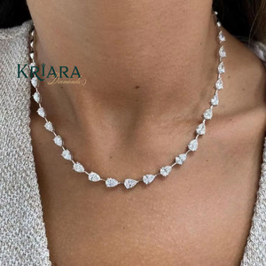 Women's S925 Silver Rhodium Plated Moissanite Pear Cut Tennis Necklace Classic Water Drop <b>Chain</b> Wedding Jewelry - Product Image 1