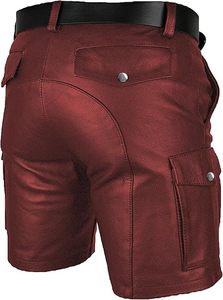 Shorts cargo en cuir véritable pour homme, shorts de club, shorts décontractés avec poches - Product Image 3