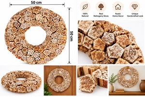 AQUA VRIKSHA Natural Mahogany Slice Wreath – Rustic <b>Wooden</b> Round <b>Wall</b> Hanging <b>Decoration</b> for Home, Farmhouse and Interior Décor - Product Image 2