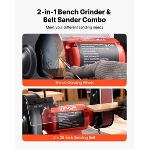 Professional 350W 8" <b>Bench</b> Grinder 2" X 28" Belt <b>Sander</b> Combo LED Work Light Protective Eye Shield Model D0100X3KXNJ for - Product Image 3