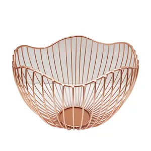 Iron Round Fruit Basket Copper Plating Standard Size Storage Basket And Wire Basket For Kitchen Storage Handmade Customized