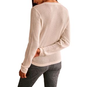Haut à manches longues pour femme, coupe classique, motif tricoté décontracté, col rond, 100 % coton - Product Image 3