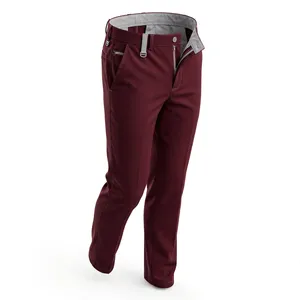 Men's Maroon Straight Fit <b>Trousers</b> Polyester Cotton Blend Mid <b>Waist</b> <b>Elastic</b> <b>Waist</b> Quick Dry Lightweight Summer Pants - Product Image 4