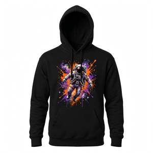 Sudadera con capucha negra de nuevo diseño, de algodón, con estampado gráfico de astronauta espacial, estilo urbano personalizado, unisex. - Product Image 1