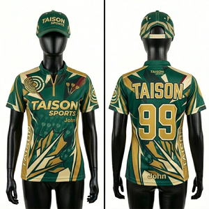 Jersey Deportivo Premium para Mujer, 150 GSM, Poliéster, Transpirable, Secado Rápido, Diseño Geométrico Verde Dorado, Logotipo Personalizado por Sublimación - Product Image 1