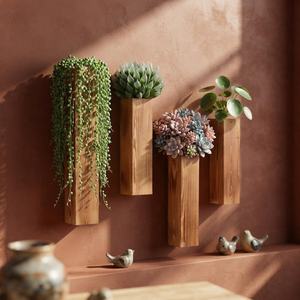 Jarrón de Pared de Madera Maciza Tallada a Mano, Estilo Moderno, Acabado Natural, para Flores Secas y Plantas Verdes, Uso en Escritorio, Diseño Wabi Sabi - Product Image 2