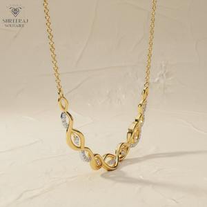 Collar de Diamantes para Mujer, 0.25CTW, Oro Sólido de 14K, Diseño de Hoja de Oro, Gargantilla, Regalo de Aniversario de Bodas - Product Image 3