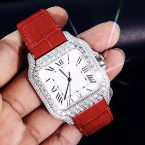 Wholesale Supply Red Leather <b>Iced</b> <b>Out</b> Dial Diamond <b>Watch</b> for Global Retail Promotions and Resale Available for Export Price - Product Image 3