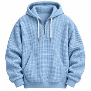 Sudadera con capucha de punto gofrado con cremallera de un cuarto, ecológica, transpirable, verde oliva, con bolsillo canguro - Product Image 1
